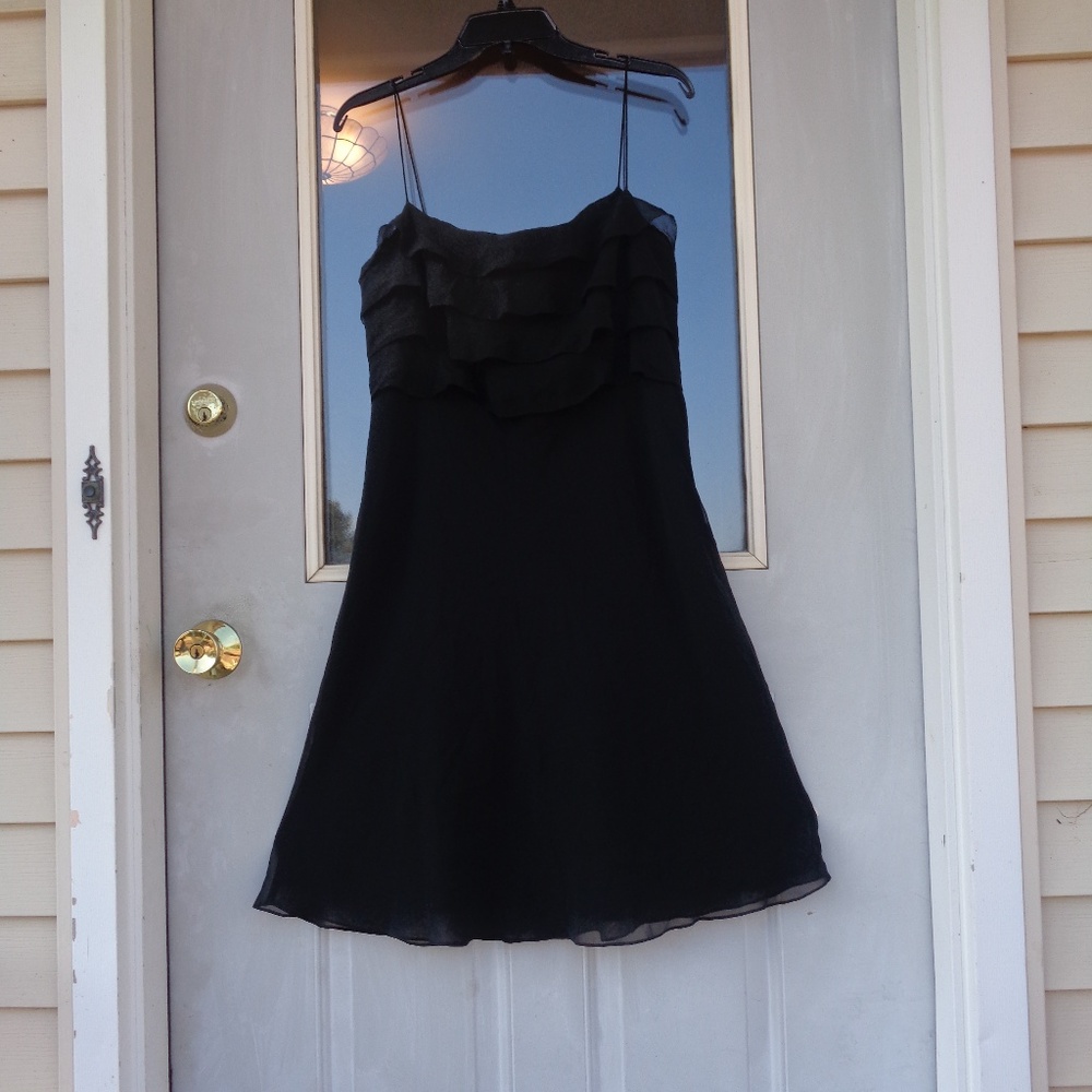 3/$30 LOFT dress 100% silk shell ruffle top black classic event party size 10 - Picture 5 of 17